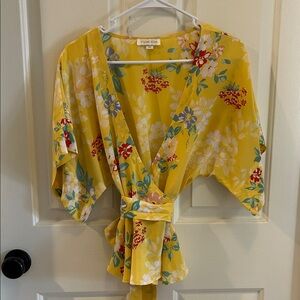 Yumi Kim Yellow Floral Wrap Blouse